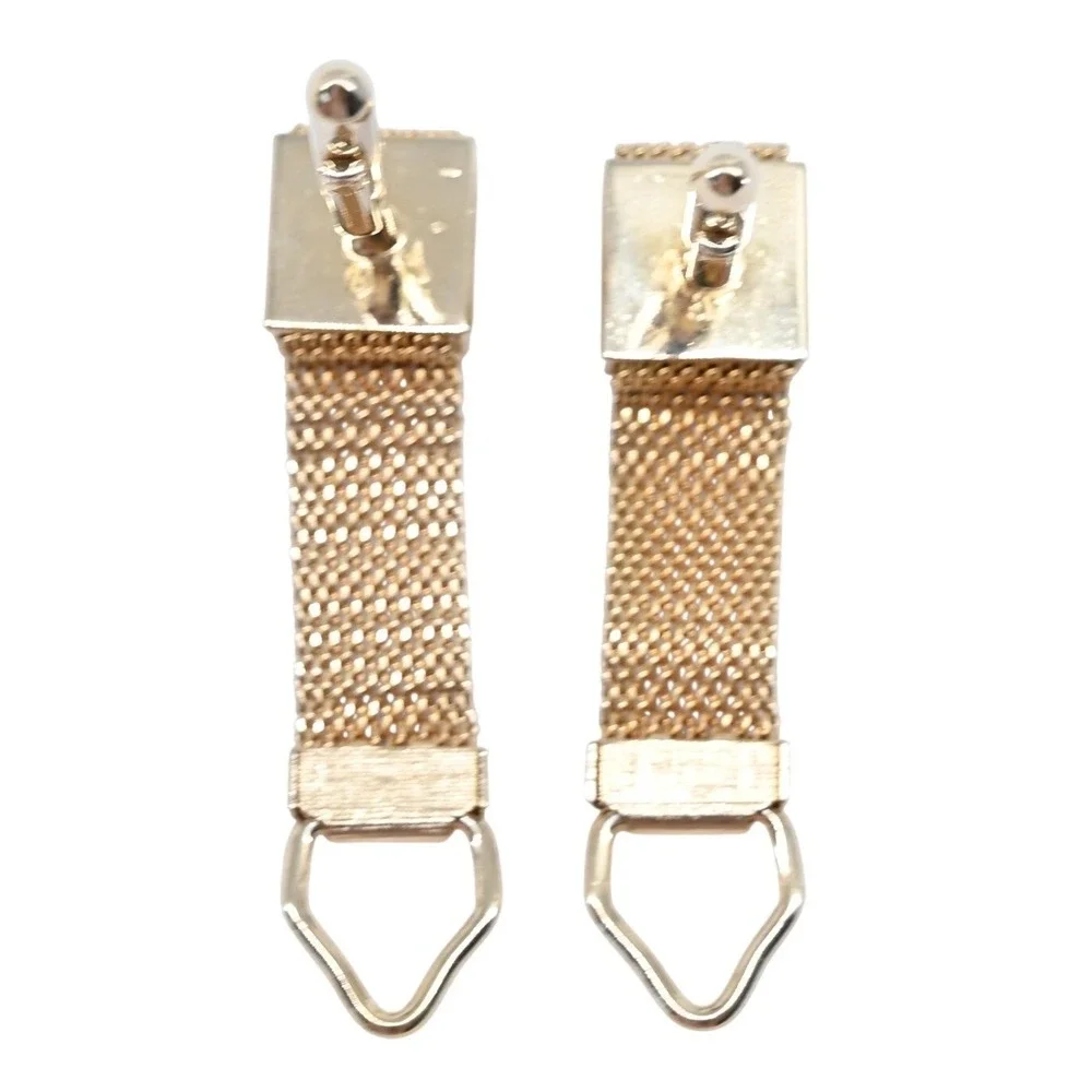 Vintage Gold Mesh Wrap Cufflinks Faux Jade Square Excellent Retro 70s Luxe